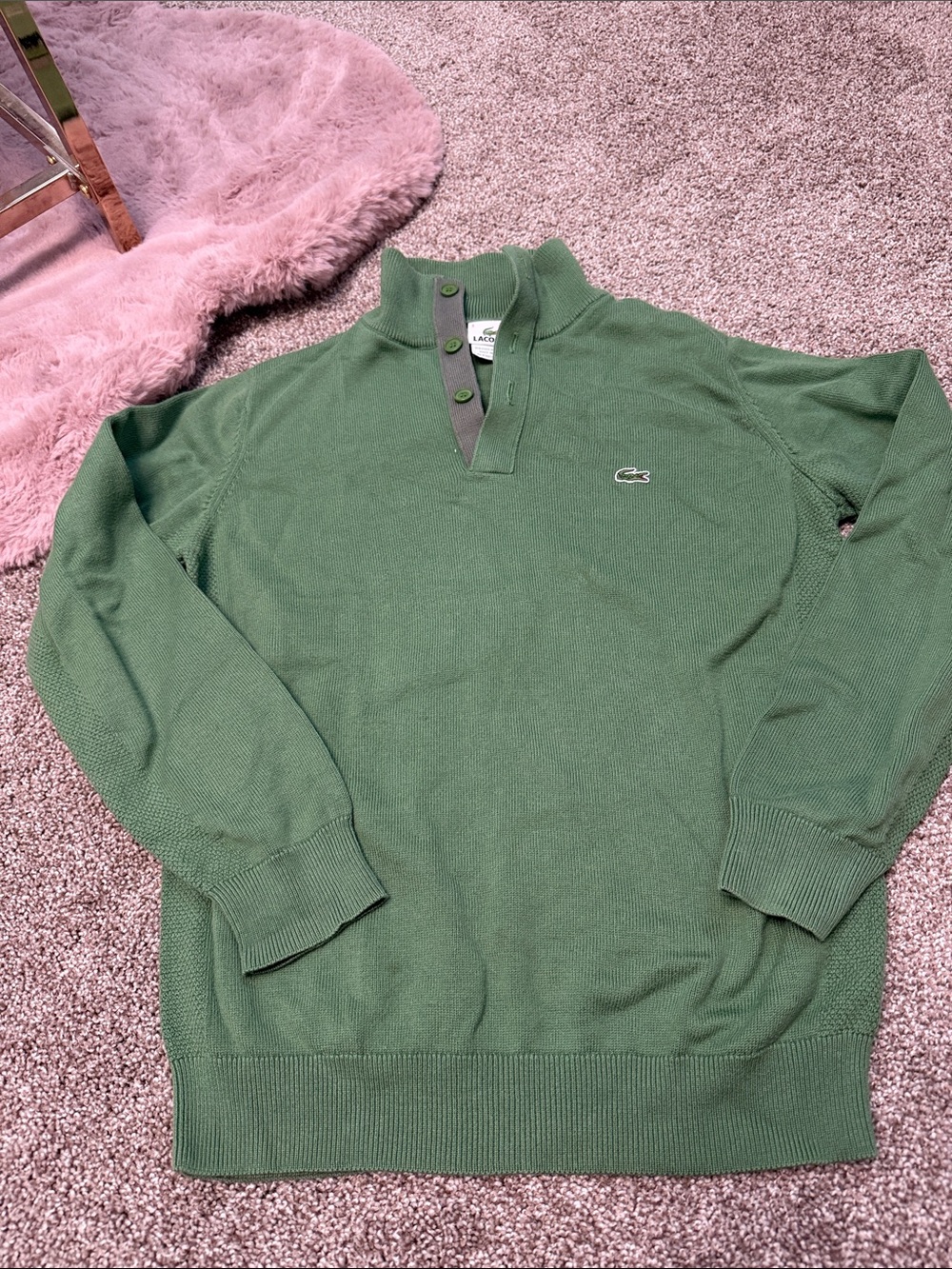 Lacoste Men's Olive Green Zip-Style Knit Sweater